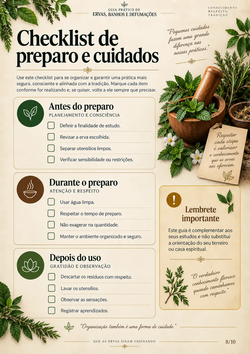 Página 8: Checklist de preparo